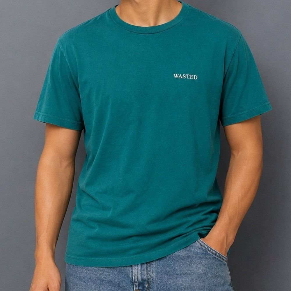 PacSun Mens T-Shirt Teal Green Wasted Graphic Regular Fit S